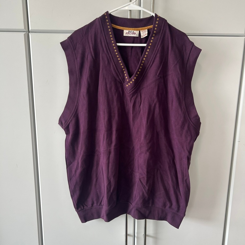 Kachina Collection Mens XL Purple Cotton V-Neck Sweater Vest Geometric Trim